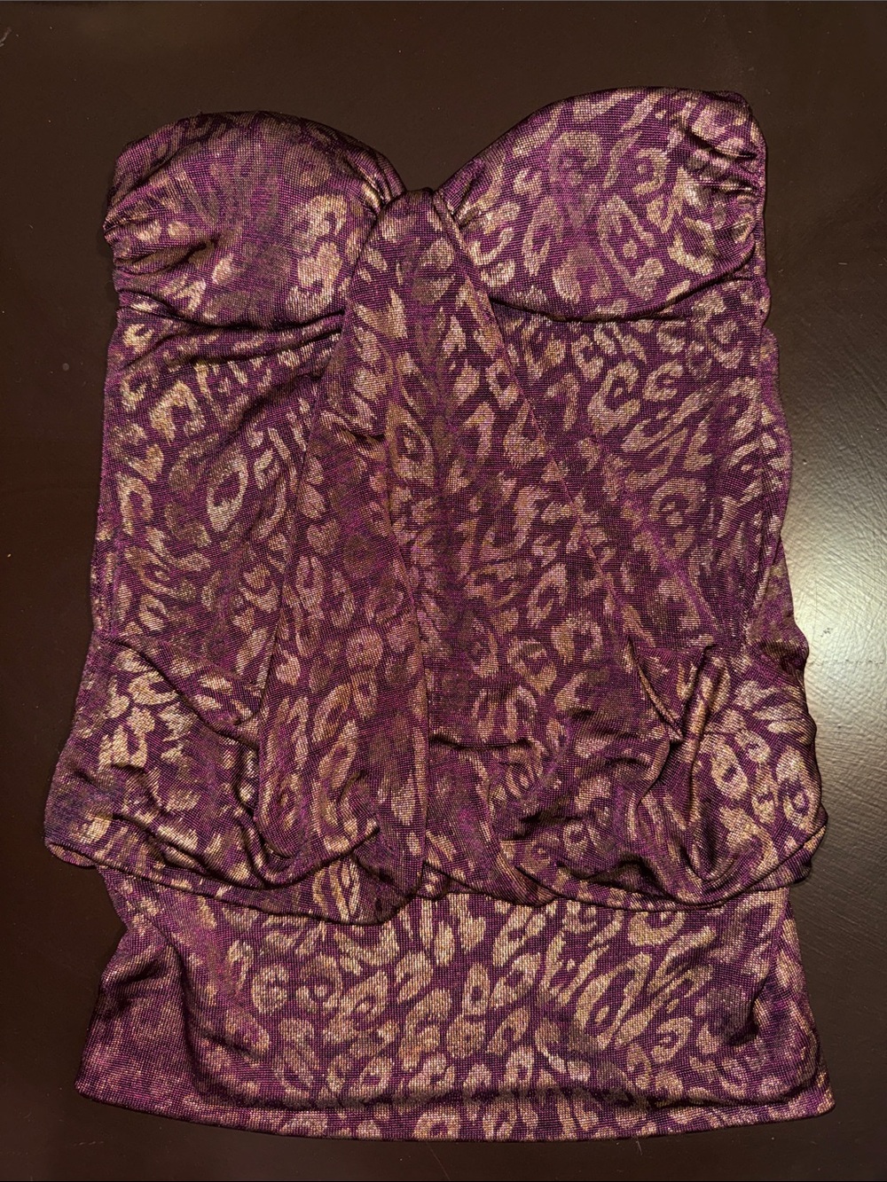 Maroon/gold  Metallic Leopard Print Strapless top